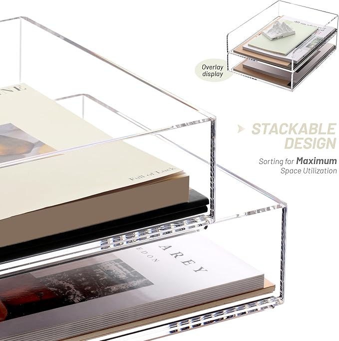 SANRUI Paper Organizer for Desk,Acrylic Stackable Letter Tray, Clear Desk Organizer, Paper Sorter for Office,Home or School,2-Pack