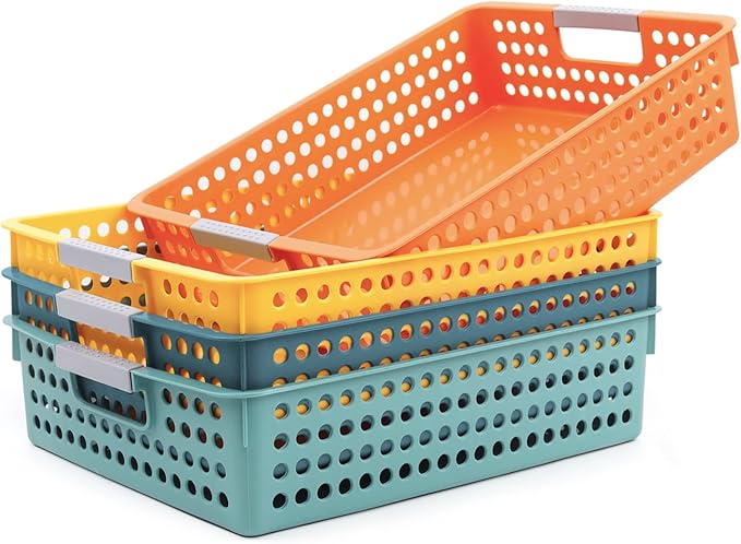 4A Paper Tray Organizer,4 Pack Paper Tray Durable Desk Storage Bins,Stackable School Supply Holder, Student Paper, Office Organizer & Teacher's Document Sorter (13.58"L x 10.23"W x 3.34"H) (Mixed 2)