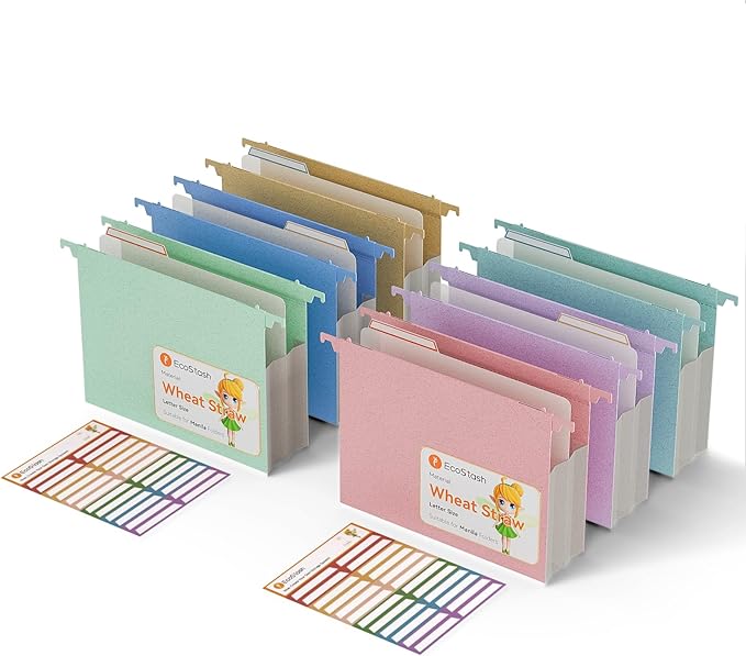 Extra Capacity Hanging File Folders, 3.15" Reinforced Wheat Straw Expanding Hanging Folder Letter Size, Heavy Duty for Filing Cabinets, File Organizer for Office & Home-A Color-6 Packs