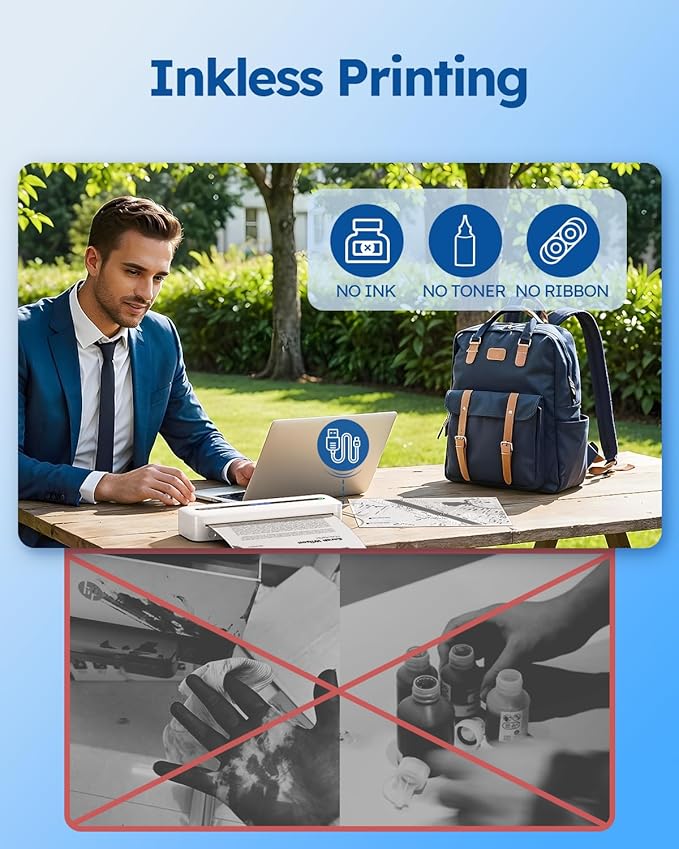 Phomemo Inkless Portable Printer, Portable Printers Wireless for Travel, M832 Bluetooth Thermal Mobile Printer for Phone Laptop, Support 8.5'' x 11'' & A4 Thermal Paper, for Office Home School