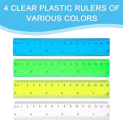 100 Pack 6 Inch Mini Rulers Bulk Plastic Small Rulers with Inches and Centimeters, Drafting Measuring Tool Set for School Classrooms, Studios, Drafting Tools & Kits(Yellow, Green, Blue, Clear)