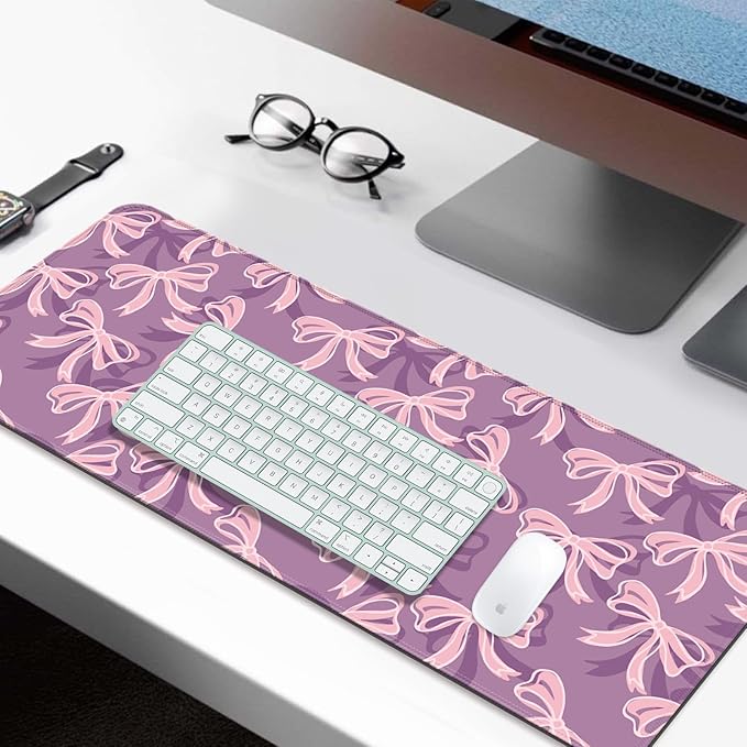 Pretty Purple Bows Gaming Desk Mat, Computer Keyboard Large Extended Long Girly Mouse Pad for Office and Home, XL (W15)