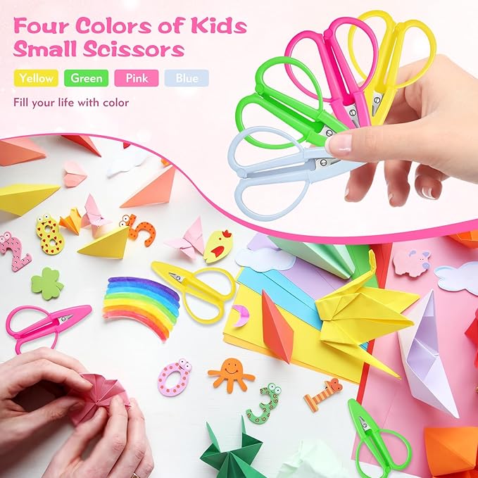 4 Pack Mini Scissors - Small Sharp Scissors All Purpose with Cover Tiny Detail Scissor for Travel Crafts Sewing Embroidery DIY (4 Colors)