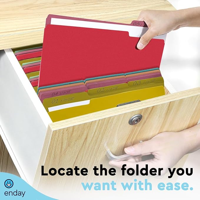 Enday Colored File Folders Letter Size (100 Pack) 12 Assorted Colors, 1/3 Cut Tabs Color File Folders, Two Tone Colored Folders for School Home Office Documents Organization
