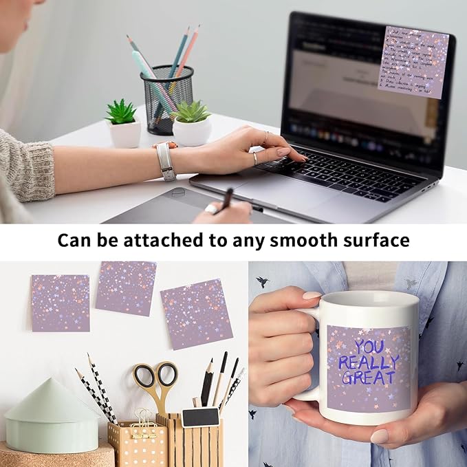 2 Pack Sticky Notes 3x3 Inches, Bright Cute Strong Sticking Power, Easy to Post for Home, Office, 80sheets/Pads, Shinning Stars