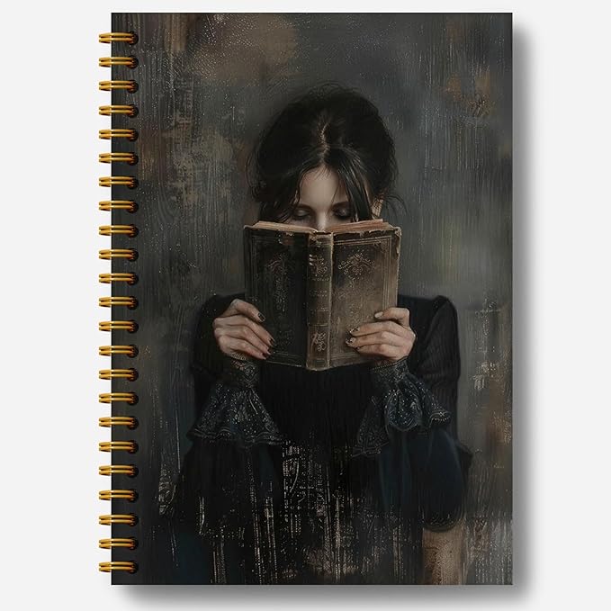 Dark Academia Woman Reading Notebook Journal, Gifts for Readers Book Lovers Women, Reading Journal for Book Lover, Moody Gothic Bookish Hardcover Spiral Notebooks 5.5x8.3 Inch