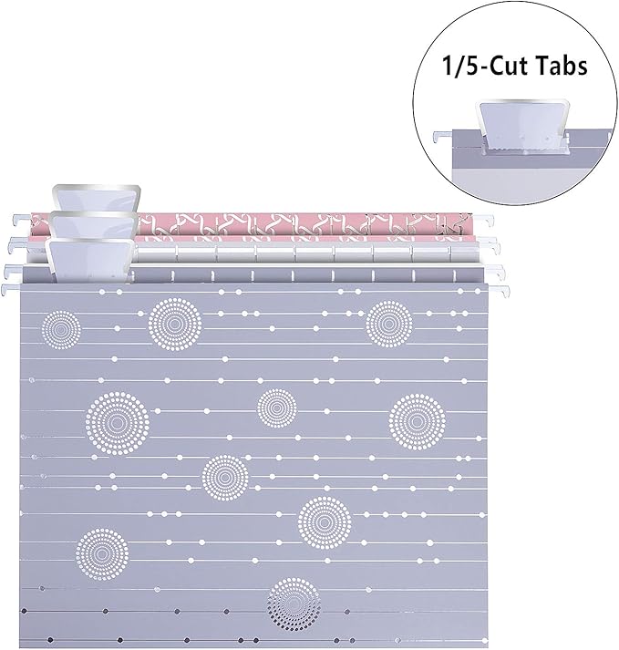 Y YOMA 12 Pack Decorative Hanging File Folders Letter Size File Folder Cute Pretty Hanging Folder Organizer for Filing Cabinet Office Home Desktop with 1/5-Cut Adjustable Tabs, 3 Silver Foil Design