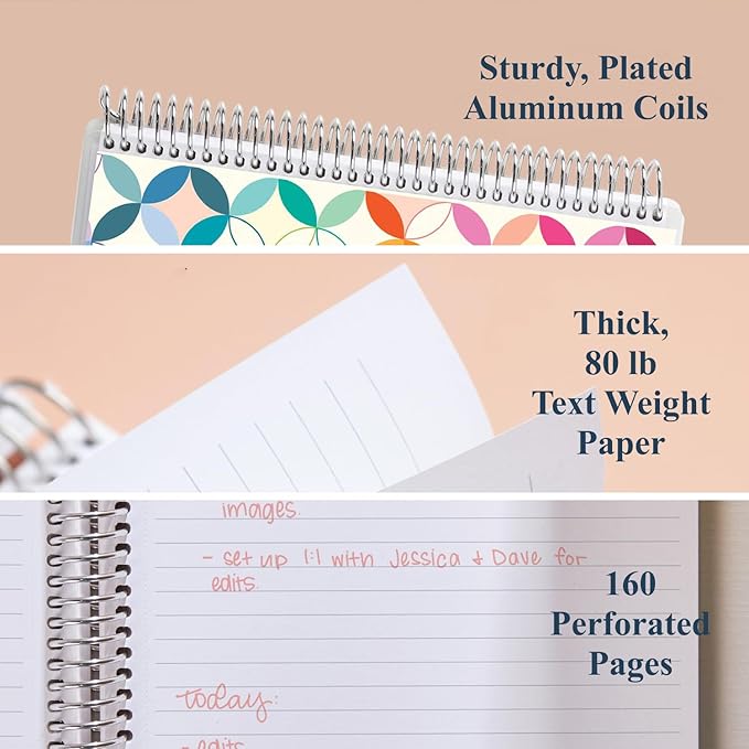 Erin Condren 8.5" X 11" Spiral Bound Productivity Notebook, Mid Century Circles, Functional 160 Lined Page and 80Lb Thick Paper Spiral Notebook, Stickers Included