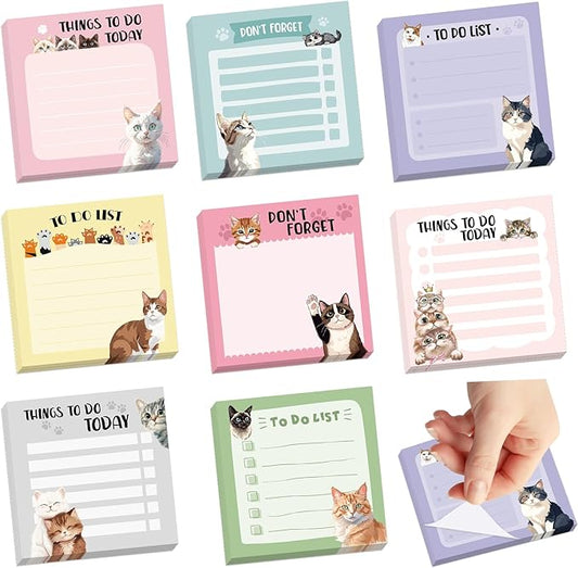 600Pcs Cat Sticky Notes, Funny Cat to Do List Notepad Cat Theme Self Stick Note Pads Cute Cat Memo Pads Kawaii Cartoon Animal Sticky Notes for Cat Lover Office Home School Supplies