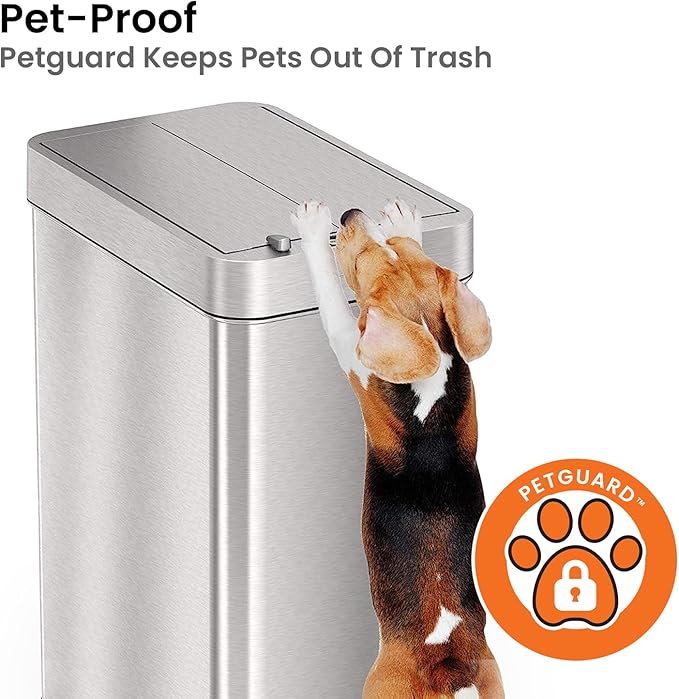 iTouchless 50 Liter / 13 Gallon Wings-Open Lid Sensor Kitchen Trash Can with Odor Filter – Dog-Proof Slim Automatic Stainless Steel Garbage Recycling Bin for Home, Office, Bedroom, Business or Garage