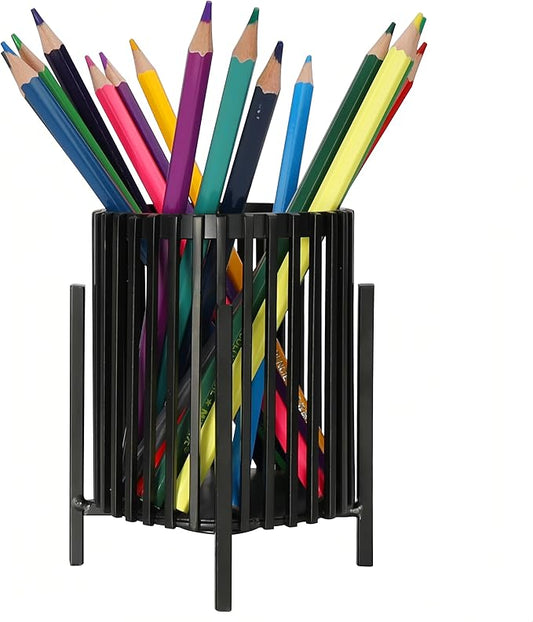 Black Pen Holder for Desk, Metal Pen Caddy, Cute Makeup Brushes Cup, Wire Mesh Pencil Holder, Metal Desk Organizers and Accessories Aesthetic