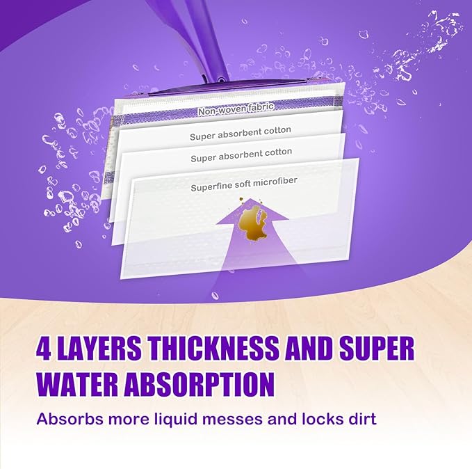 60 Pack Disposable Wetjet Pads Refills for Swiffer Wet Jet Mops, 4 Layers Thickened | Super Heavy-Duty Absorbent | Stickiness, Absorbent for Household Cleaning & Suit All Multi-Surface.