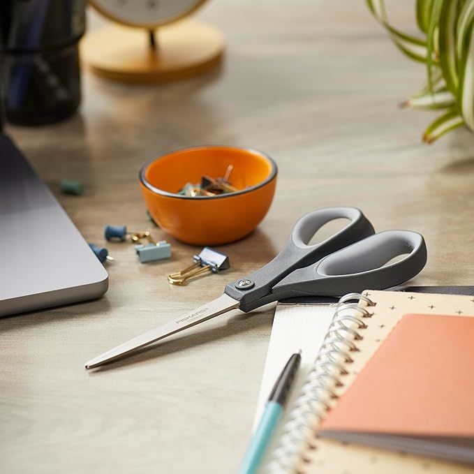 Fiskars 8" Comfort Grip Titanium All Purpose Scissors - Stainless Steel Blades for Everyday Cutting Tasks - Home, Office, and Arts & Crafts - Gray