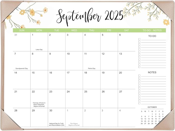 Desk Calendar 2025-2026 with Desk Mat – 22" x 17" Large Desk Pad Calendar Runs From Sep 2025 to Dec 2026, Floral Design Desktop Calendar with To Do List, Personal Desk Calendar Planner for Home, Office