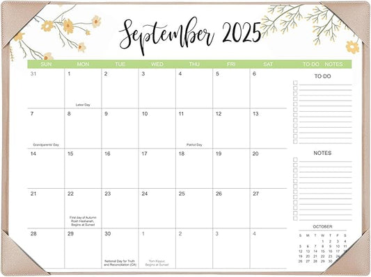 Desk Calendar 2025-2026 with Desk Mat – 22" x 17" Large Desk Pad Calendar Runs From Sep 2025 to Dec 2026, Floral Design Desktop Calendar with To Do List, Personal Desk Calendar Planner for Home, Office