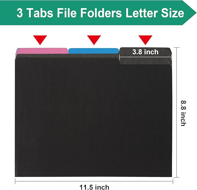 18-Pack Black File Folders,Letter Size,1/3 Cut Tab,Office Home School for Documents Files Paper