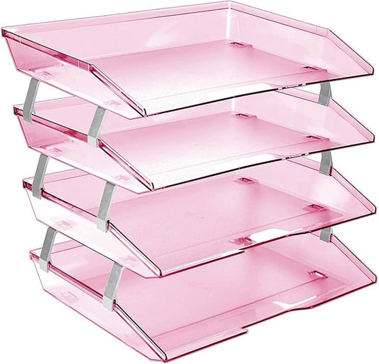Acrimet Facility 4 Tier Letter Tray, Side Load, Letter Size/A4, Desktop File Organizer, Plastic (Clear Pink)