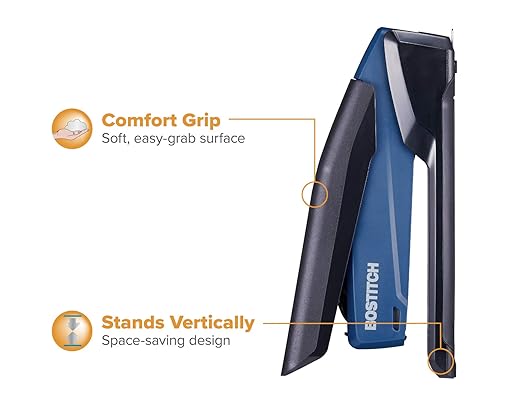 Bostitch Office Executive 3 in 1 Stapler, Includes 210 Staples and Integrated Staple Remover, One Finger Stapling, No Effort, 20 Sheet Capacity, Spring Powered Stapler, Navy Blue