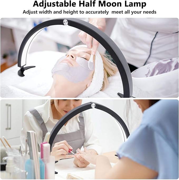Half Moon Light for Nail Desk, 29in Half Moon Table Lamp Nail Desk Lamp with Wire Controller & Remote, Lash Light Lamp for Eyelash Extensions Tattoo PMU, 7 Cool/Warm Tones & 10 Brightness