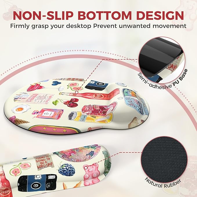 iCasso Desk Pad Mat, Large Mouse Pad and Keyboard Wrist Rest Set, Desk Protector Mat,4in1 Ergonomic Carpal Tunnel Keyboard Pad with Wrist Support for Desktop Home Office Computer (Watercolor Stickers)