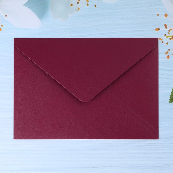 PONATIA 50 PCS/Pack A7 Envelopes, 5.25 x 7.5'' Shiny Burgundy Envelope, 5x7'' envelopes Perfect for Wedding Invitation Cards, Greenting Card, Christmas Gift Cards Envelopes