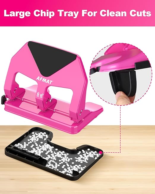 AFMAT HP20 Heavy Duty 3 Hole Punch, 60% Reduced Effort, 50-Sheet 3 Hole Puncher for Binder, 10,000+ Uses, Metal Three Hole Punch for Home Office School, w/Large Chip Tray, Paper Guide