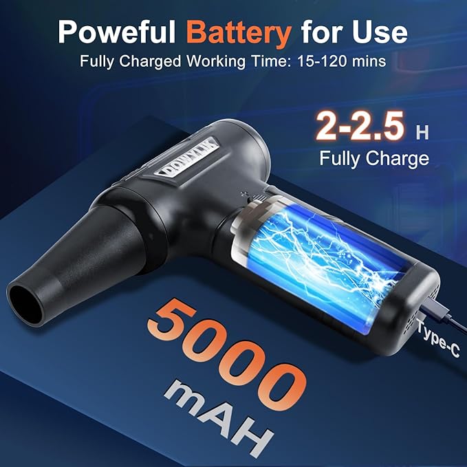 DOWYLIK Compressed Air Duster, 220,000RPM Strong Compressed Air, Brushless Canned Air Duster for Computer with LED, 3 Speed Speed Mini Blower Air Blower for Car, Computer, Keyboard