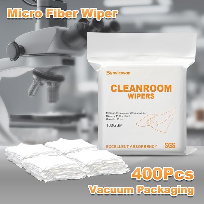 Synvicovan Microfiber Wipes 4"x4"(400 Pcs,Class 100, 200GSM) Superfine Lint Free Cloths Cleaning and Drying Cloths Reusable Ultra Absorbent for All Surface Types