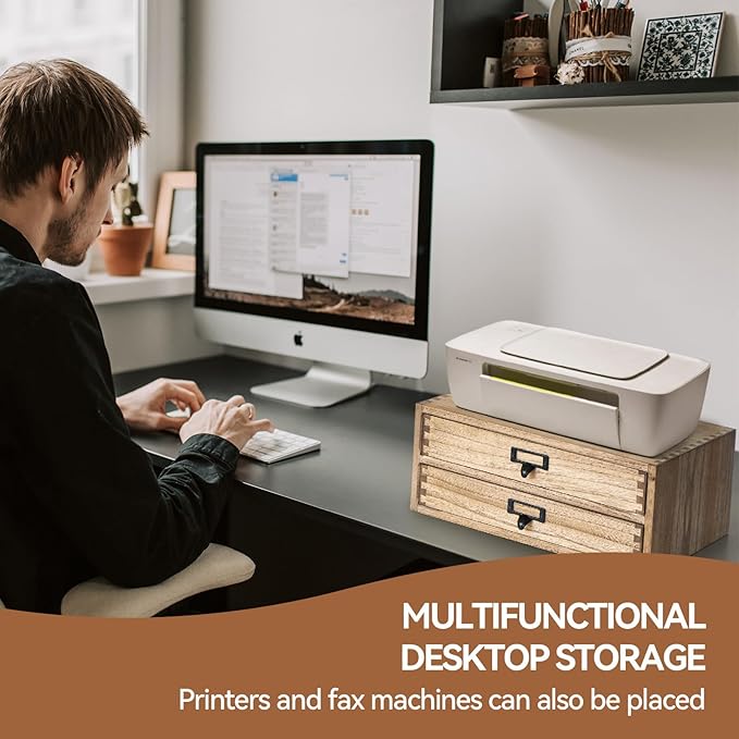 Kirigen Drak Wooden Office Storage Drawers Shallow Type - Desktop Filing Organization for Machine Printer Stand (BR, 2-Layer&2 Drawers)