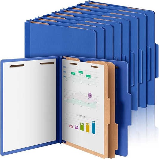 12 Pcs Classification Folders Letter Size Bulk - 2 Dividers Pressboard File Folder with 3.5 Inch Expansion, 2 Prongs Fastener, Heavy Duty Office File Organizer for Teacher Medical (Dark Blue)