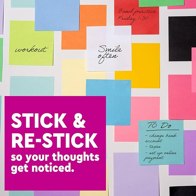 Post-it Super Sticky Notes, 5 Sticky Note Pads, 3 x 3 in., School Supplies, Office Products, Sticky Notes for Vertical Surfaces, Monitors, Walls and Windows, Blue Paradise