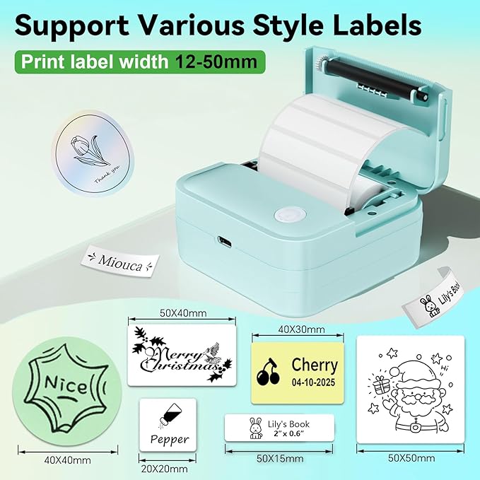 Label Maker Machine with Tape - Mini Sticker Printer Bluetooth Label Printer for Home Office Organization, Portable Thermal Sticker Maker Print Pod with Multiple Templates for Phone (Green)