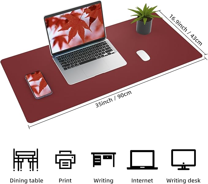 Desk Mat 31.5" x 17" Leather Desk Pad Protector with Natural Cork & PU Leather, Non-Slip Office Desk Mat, Double-Sided Large Mouse Pad, Waterproof Desk Pad for Office&Home (red)