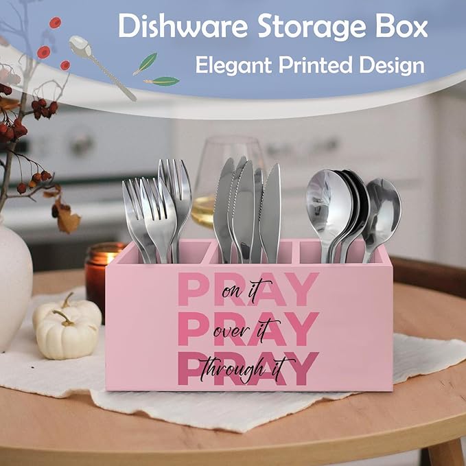 SNNDER Christian Pen Holder for Desk, Prayer Christian Gifts for Women, Pray on It Pray Over It Pray Through It Wooden Pen Pencil Holder Organizer for Home Office Desk Accessories(PINK)