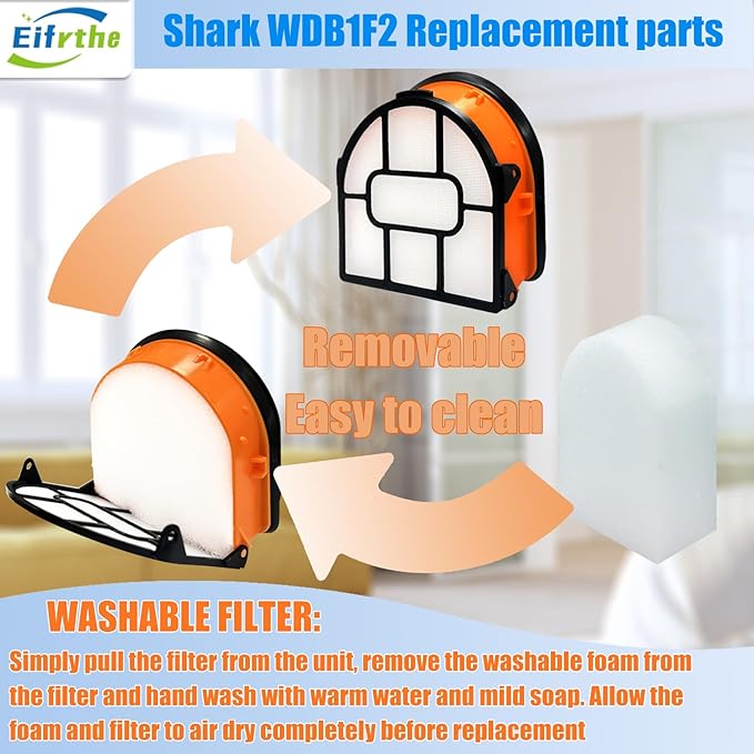 8-Pack WDB1F2 Replacement Brushroll & Filte Bundle for Shark WD101 WD201 WD100 WD200 AW201 WD200C WD201C WD101C AW261 wd160 HydroVac XL 3-in-1 vacuum cleaner,compare parts WDB1,WDB2,WDFF1,WDFF2,WDB1F2