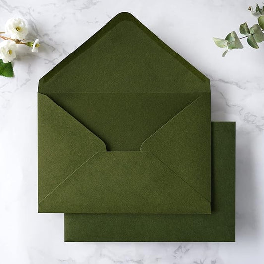PONATIA 50 PCS/Pack A7 Envelopes, 5.25 x 7.28'' Olive Green Envelopes For 5x7'' Weddings Invitation Cards, Christmas Gift Cards, Acrylic Invitations, Photos and Any 5x7" Inserts