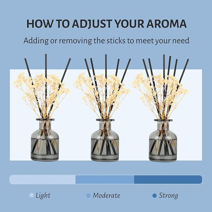 Brakula 2 Pack Reed Diffuser, White Jasmine + Bamboo (3.38 fl oz Each Pack), Home Fragrance with 12 Sticks, Shelf Decor, Reed diffusers for Home