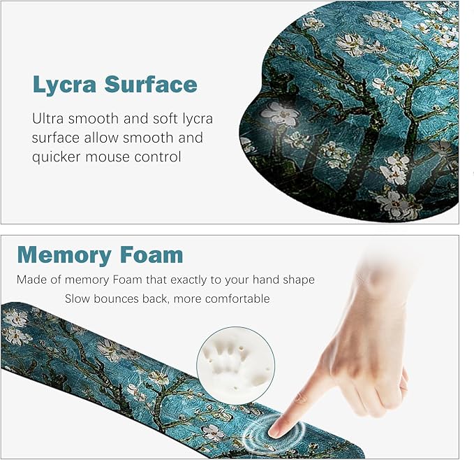 ARTSO Desk Mat, Large Gaming Mouse Pad Wrist Support Set, Ergonomic Keyboard Wrist Rest Desk Pad with Coaster Combo, Extended Mousepad with Non-Slip for Home Office, Blue Van Gogh Painting