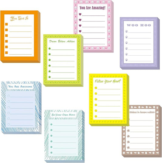 8 Pads Inspirational Sticky Notes, Cute Memo Notepads for Reminder Planner Students Office Coworkers Staff Appreciation Gifts