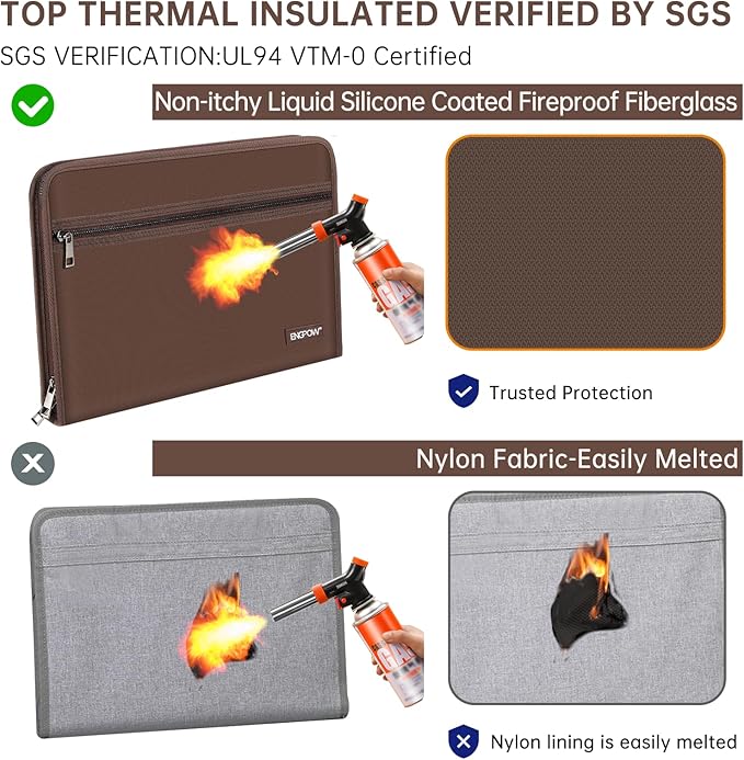 ENGPOW Accordion File Organizer,Fireproof 13 Pockets Expanding File Folder,Document Organizer Folder with Zipper＆Labels,Portable Home Travel Safe Storage for Letter A4 Files and More,Brown