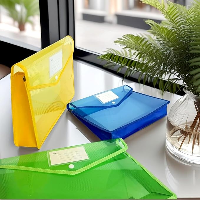 7 Pack Plastic Expanding File Folders, Folders For Documents With Snap Closure, Assorted Colors, Transparent Envelopes, Documents Holder,Paper Organizer, Waterproof, Fit Letter/A4 Size (A4) (Colorful)