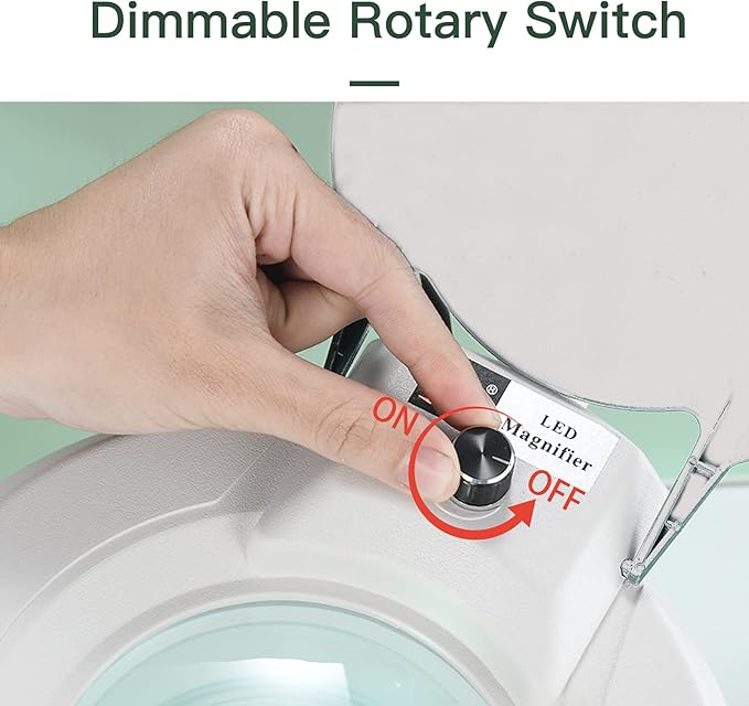 10X Magnifying Glass with Light and Stand,Dimmable Book Lighted Magnifier,Adjustable Stainless Steel Lamp Arm,Large LED Desk Lamp Hands Free for Crafts Hobby Reading Painting Sewing Close Work