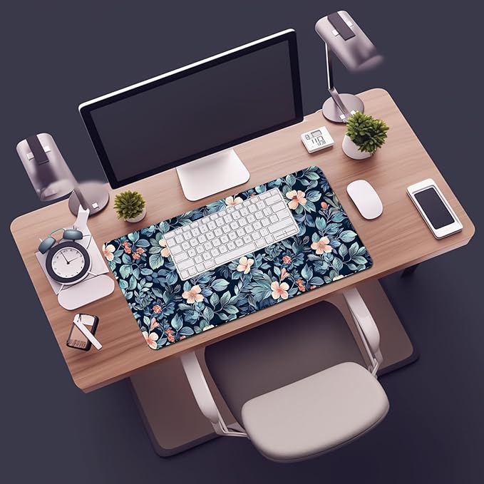 Floral Large Desk Mat 31.5 x 15.7 inch, Waterproof Extended Gaming Mousepad XXL, Aesthetic Flowers Desktop Mat, Non-Slip Keyboard and Laptop Pad, Computer Writing Mat for Home Office Accessories