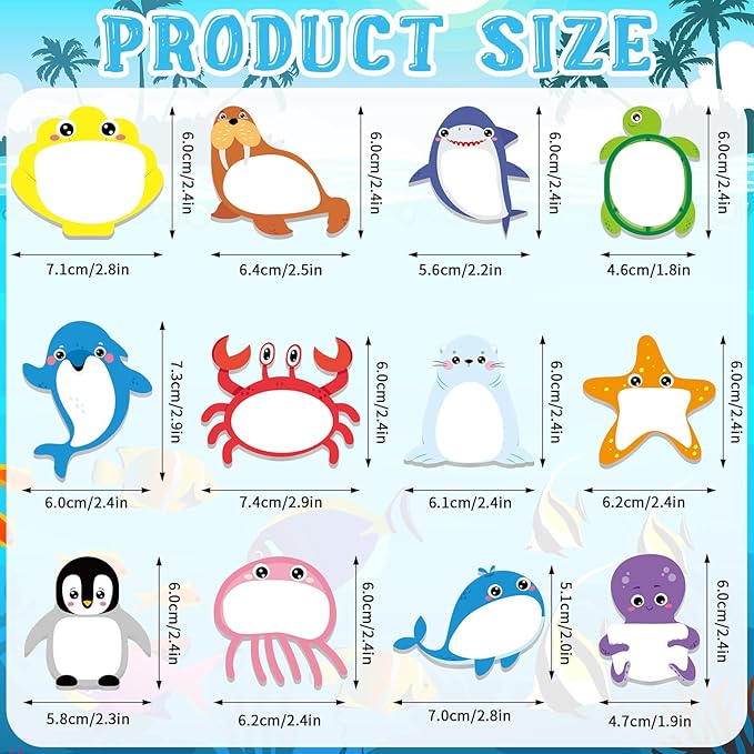 Yinder 24 Pads Cute Sticky Notes Kawaii Fun Animal Sticky Notes Pads Bulk Cartoon Memo Self Adhesive for Veterinary Gift Office School Tab Party Supplies(Ocean Animals)