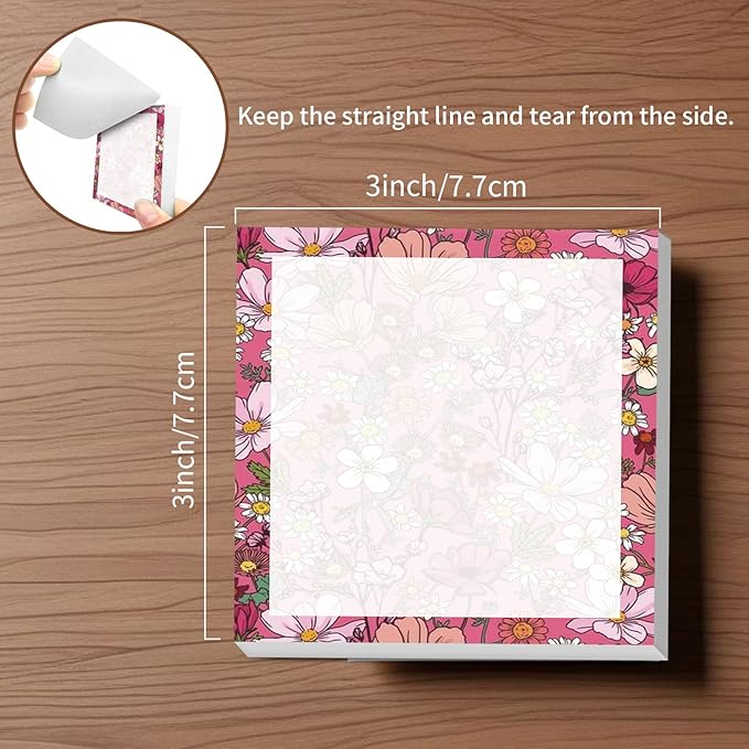 Sticky Notes, 2 Pads, 3x3 inches, Cute Colorful Fun Self-Stick Note Pads, Easy Post, Strong Adhesive Notepad Hot Pink Floral