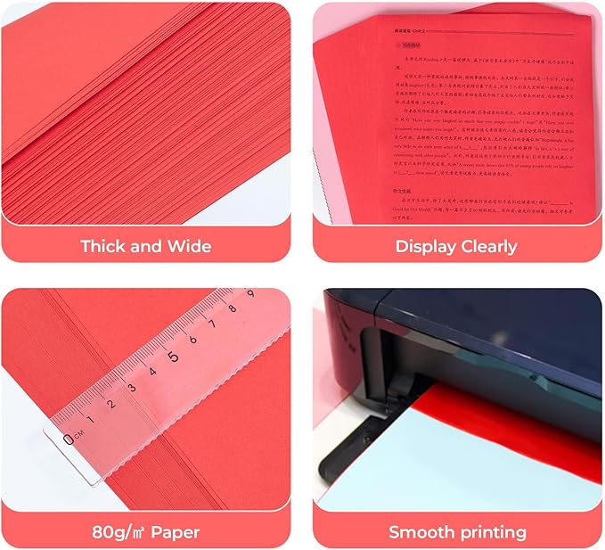 M&G 100 Sheets Red Copy Printing Paper, 8.3 X 11.7 inch Color Printer Papers, Red Construction Paper for Card Making Scrapbooking School Office Party DIY Craft