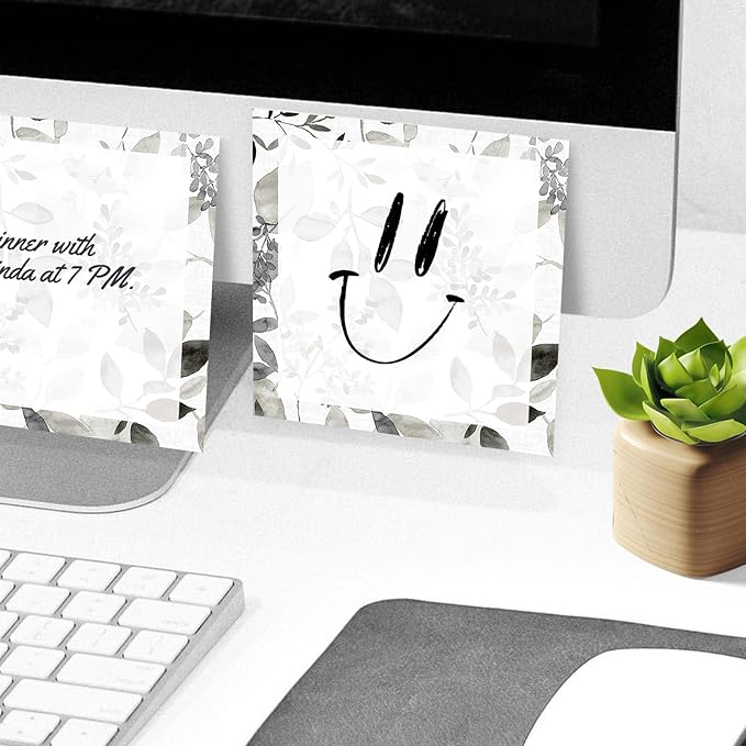 Sticky Notes, 2 Pads, 3x3 inches, Cute Colorful Fun Self-Stick Note Pads, Easy Post, Strong Adhesive Notepad Grey Leaf Pattern