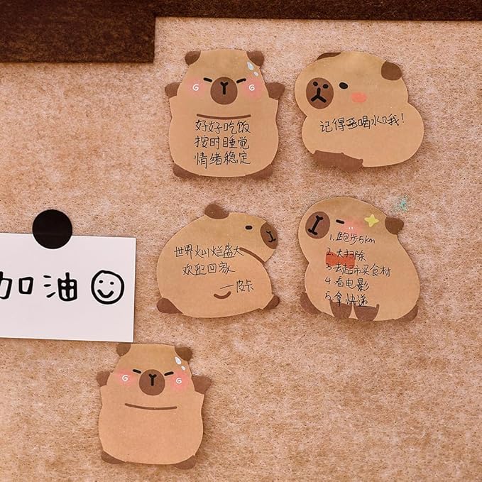 Cute Capybara Funny Sticky Notes Set 4 Shapes: Relaxed, Looking Back, Happy, Shy, 30 Sheets/Pad, Perfect for Office Home School Teacher