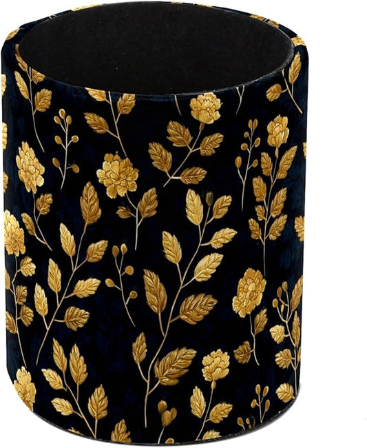 Leather Pen Holder for Desk Floral Golden Pencil Cup Desktop Organizer Makeup Brush Holders Office Supplies for Home, Kids & School