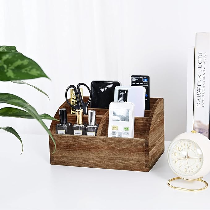 Wooden Desk Organizer, Solid Wood Pen Holder for Desktop Organizer, No Need Assembly, Home Office Supplies Workspace Organizers Mail Holder Remote Control Countertop Storage Box